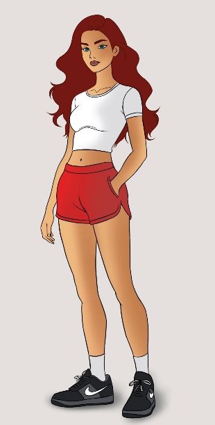 Concept art character design example — stylised female character in casual wear